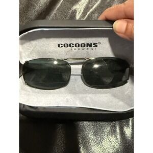 Cocoons Clip-On Polarized Sunglasses Gray Lens Rectangular Gunmetal Frame Case